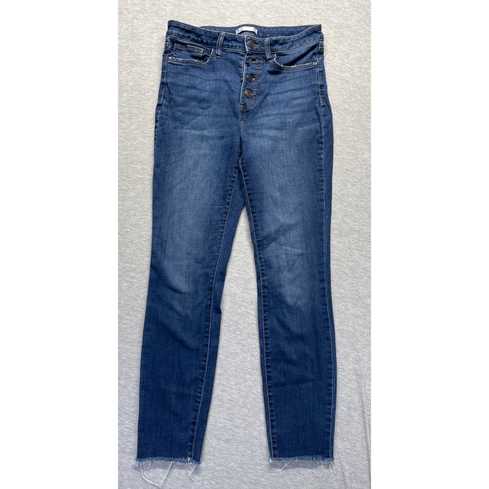 LC Lauren Conrad Skinny Jeans Womens 10 Blue Denim Faded Frayed Hem Button Fly
